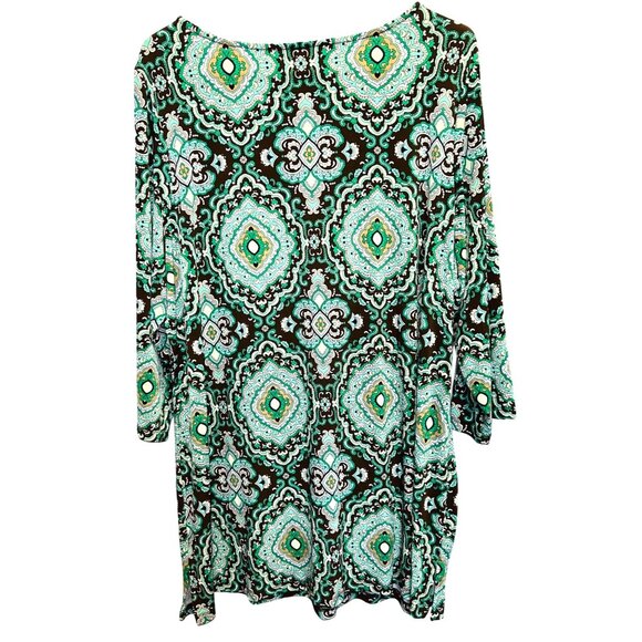 Charter Club Womens 2X Green & Brown Patterned 3/4 Sleeve Tunic Shirt - Picture 2 of 4